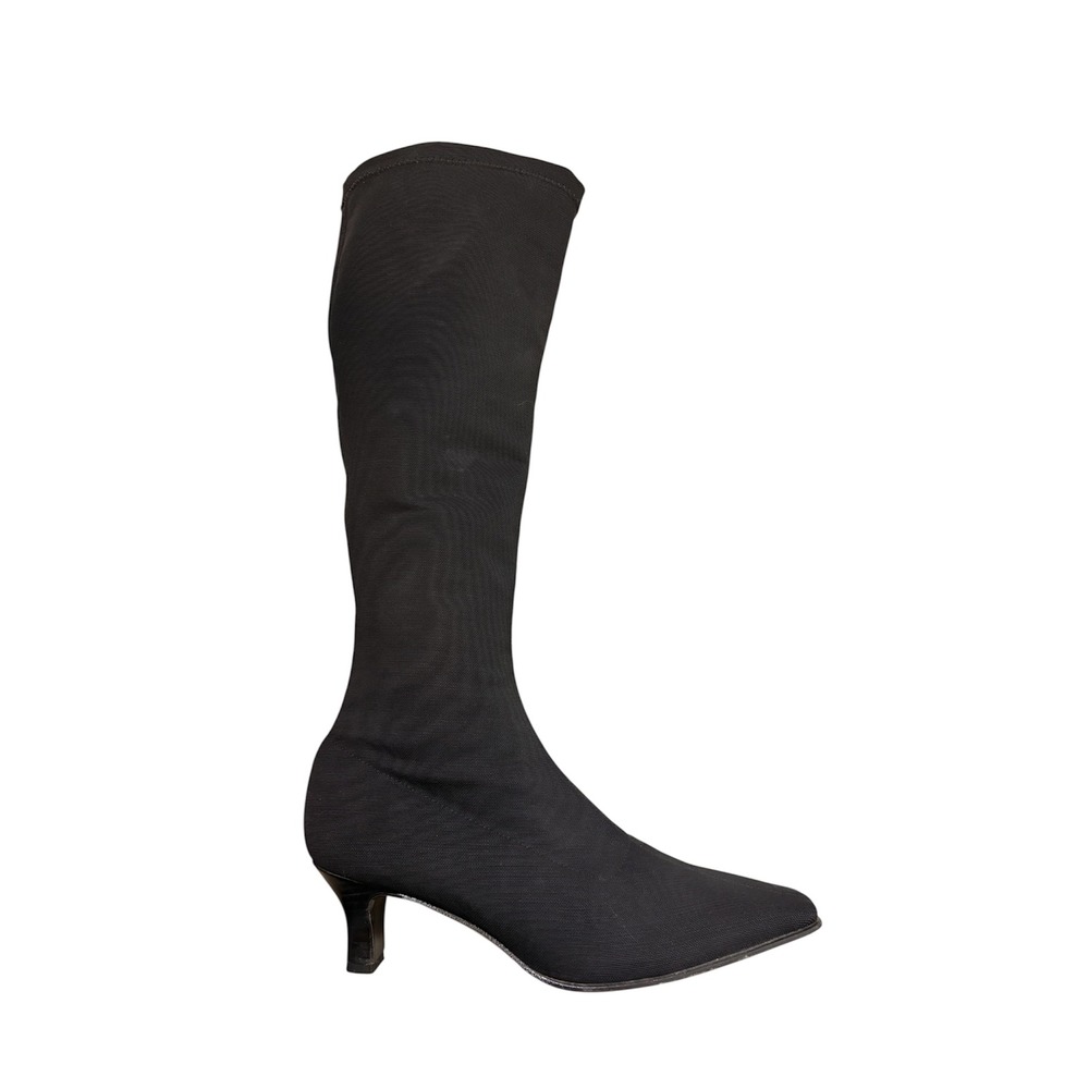 90s Talbots Black Kitten Heel Boots Women's 8 Square Toe Gothic Chic Witchy Glam